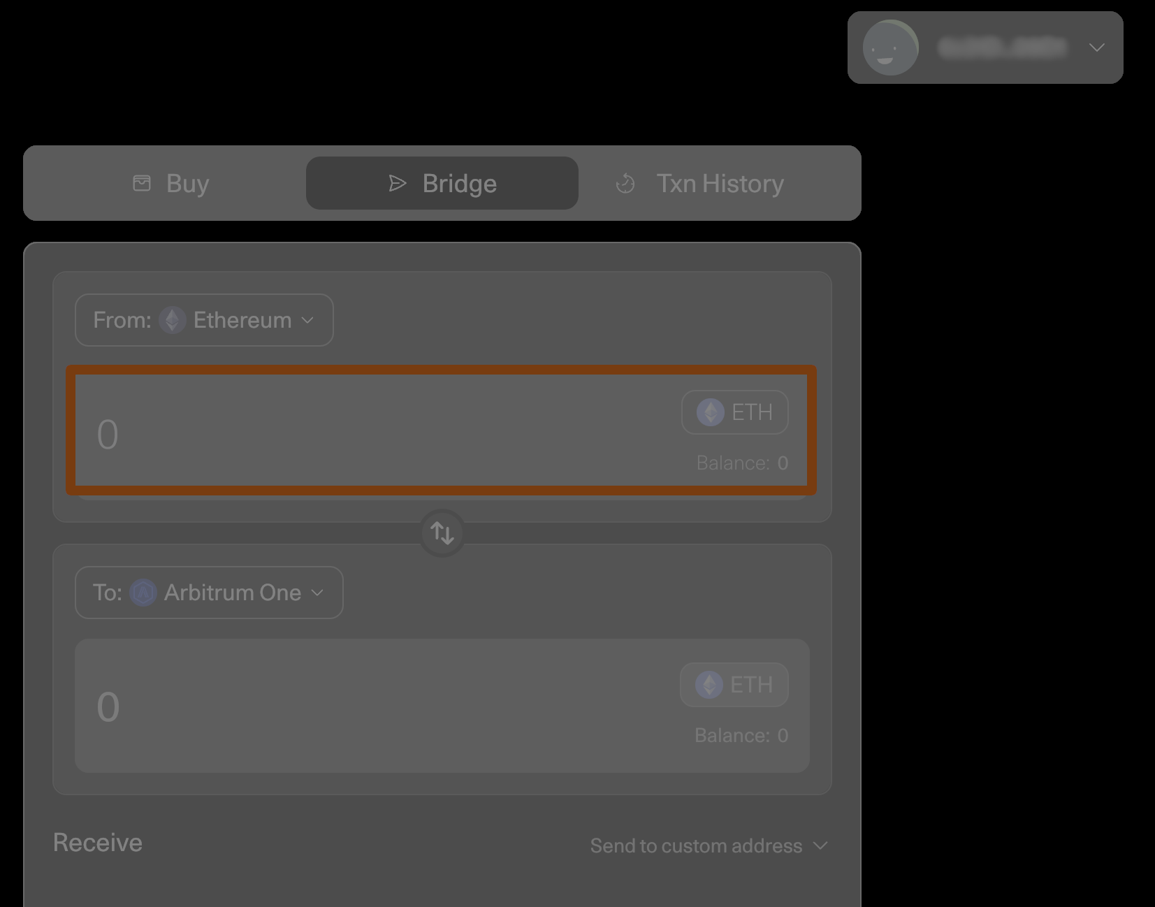 Enter the amount of tokens to bridge